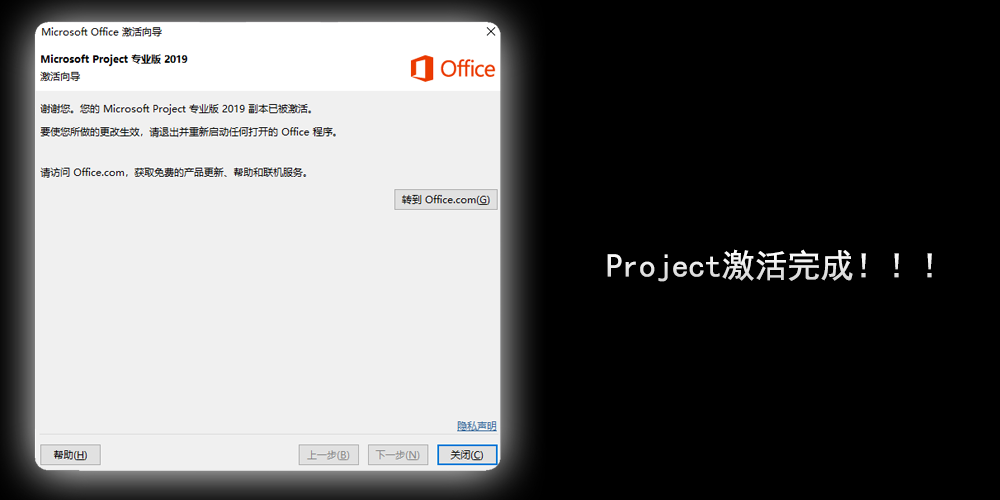 Project Pro 2019 激活完成